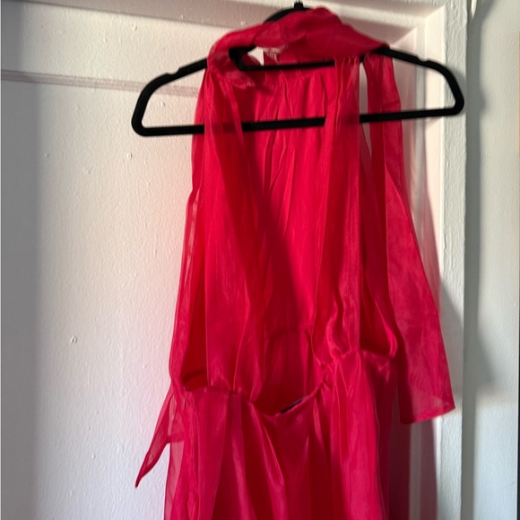 Zara hot pink/red organza mini dress size M - Picture 7 of 11